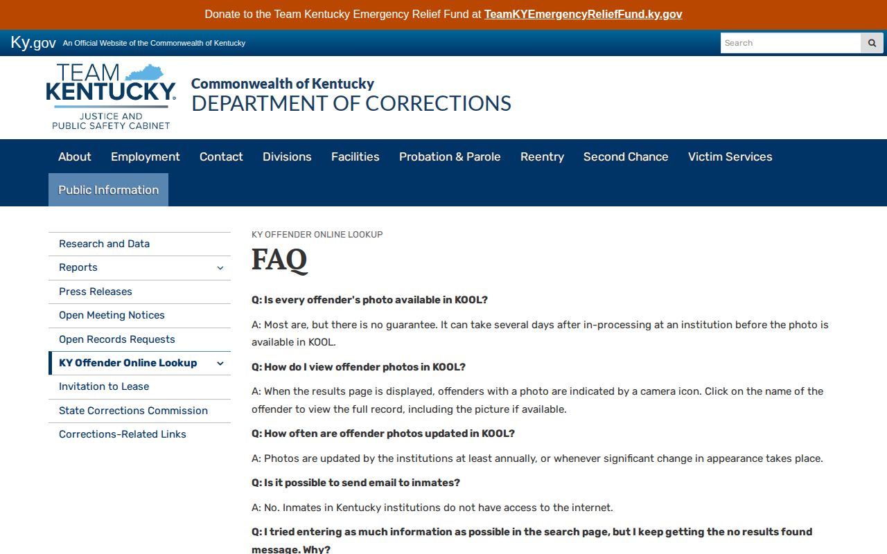 Kentucky DOC Henry County offender photo policy